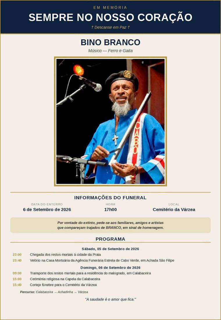 Funeral de Bino Branco acontece este domingo na Praia